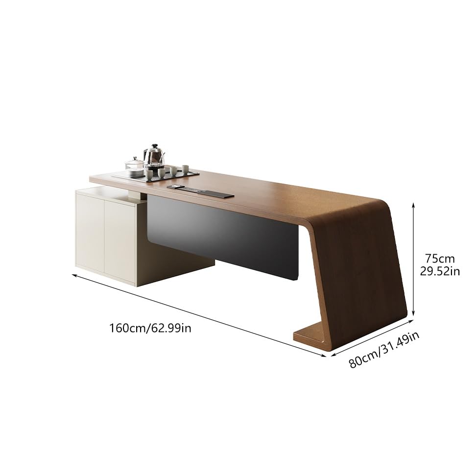 Scrivania Tavolo da riunione in legno di grandi dimensioni for presidente, scrivania grande for dirigente d'ufficio, mobile lavoro for capo con mobiletto laterale Ufficio Tavolo(160x80x75cm)