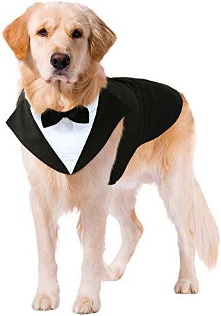 Kuoser Dog Tuxedo Dog Suit and Bandana Set, Dogs Tuxedo Wedding Party Suit, Dog Prince Wedding Bow Tie Shirt Formal Dog Wedding Attire for Large and Medium Dogs Golden Retriever Samo Bulldogs