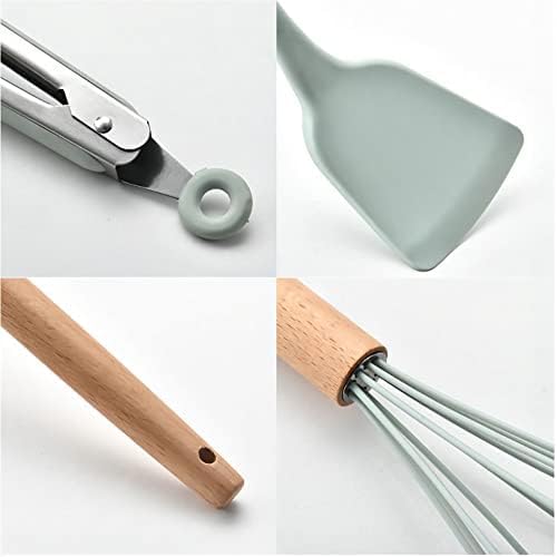 Generisch Küchenutensilien-Set Aus Silikon, Hitzebeständig, Antihaftbeschichtet, Bpa-frei, Mit Holzgriffen, 12-teiliges Set (Grey)