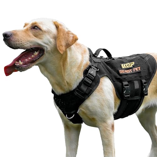 No Pull Dog Harness -Tactical Dog Harness - Breathable mesh, Pet Walking Hiking Training Vest- Dog Harness for Dogs, Service Dog, Large, Black
