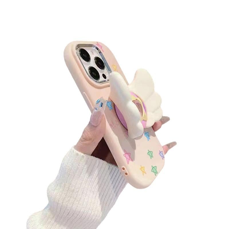 Image of COVERLY 3D Cute Magical Fairy Angel Wings Folding Fly Cartoon Magic Stars Premium Heart Shaped Diamond Phone Stand Holder Soft Silicone Cover Girly Love Cute Adorable Case for Apple iPhone 12 Pro