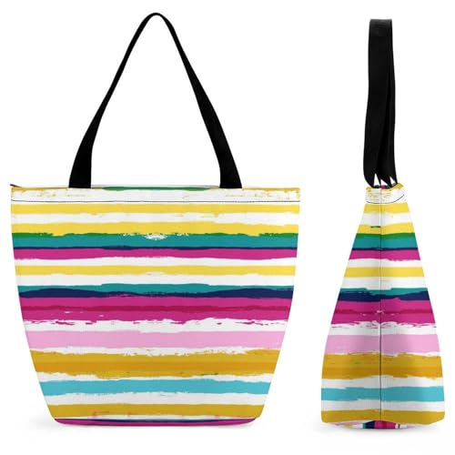 Sac à main pour femme grand format avec rayures arc-en-ciel