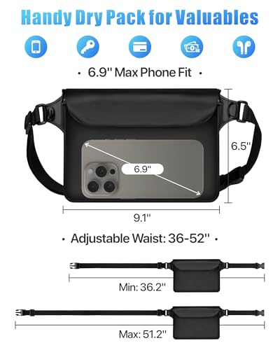 Image of F-color Waterproof Fanny Pack - Waterproof Pouch, Beach Cruise Essentials | Adjustable Waist Strap, Triple Zipper Roll-Top Dry Bag for Phone, Keep Passport Valuables Dry for Beach Kayaking Boating