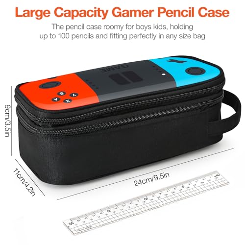 Image of Beaulyn Gamer Pencil Case for Boys - Large Pencil Pouch with Zipper Compartment, Portable Gaming Pen Bag Pencil Box Organizer for School Boy Kids