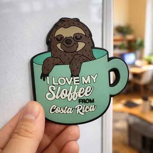 Costa Rica “I Love My Sloffee” Magnet – Cute Sloth in Coffee Cup Souvenir – Pura Vida Fridge Magnet Gift (Soft PVC, 2x2 in) image 5