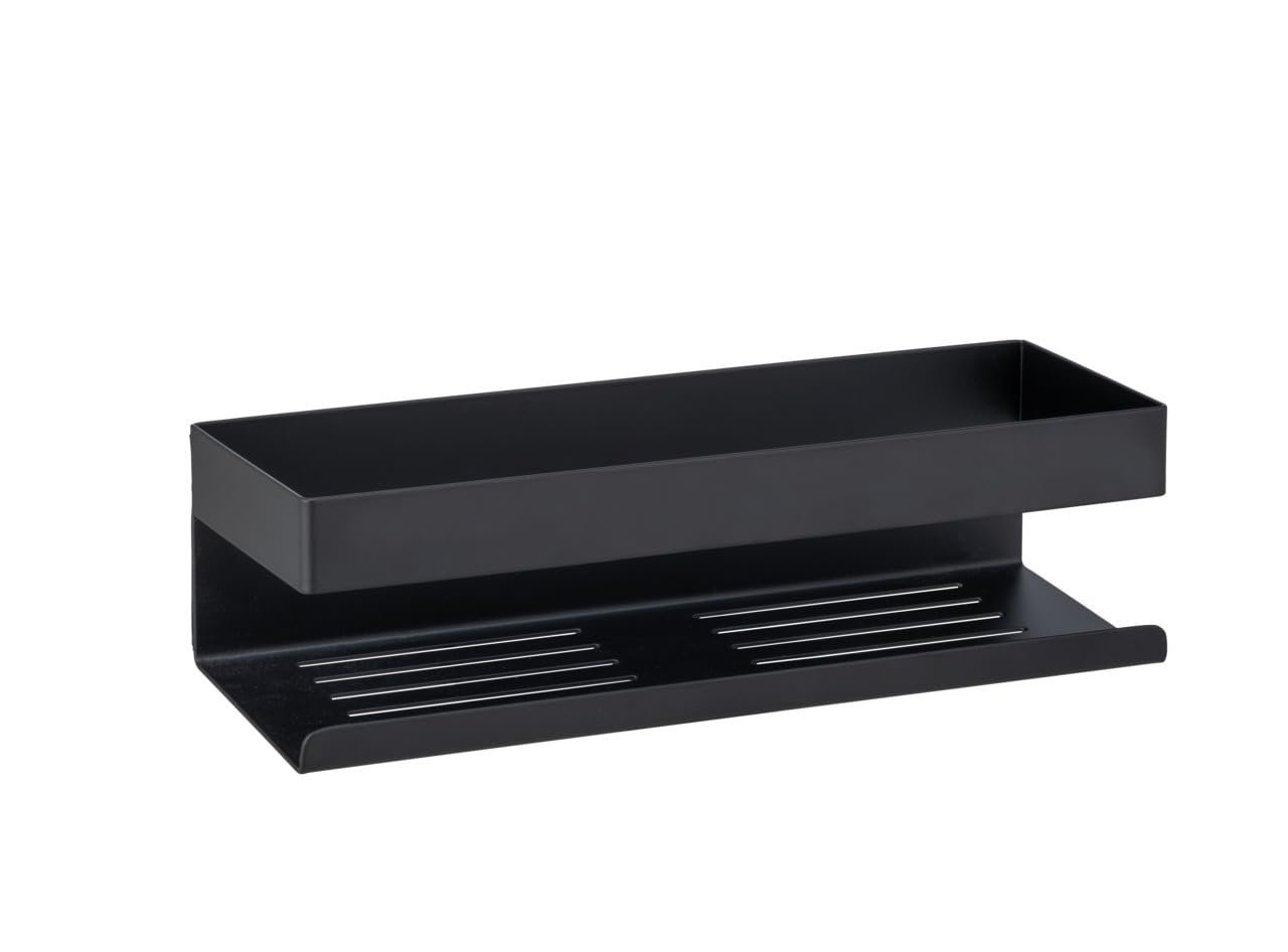 Wenko Turbo-​Loc Genova 25557100 - Estante de Pared para baño (30 x 8 x 10,​5 cm, Acero Inoxidable Lacado Mate, para Fijar sin taladrar, Sistema de Almohadilla Adhesiva, 30 x 8 x 10,​5 cm), Color Negro