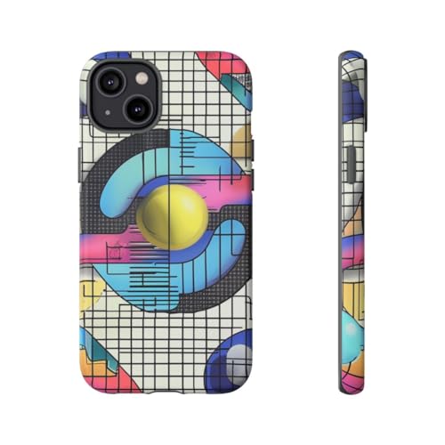 Coque mate iPhone 14 Plus bleu - Design abstrait géométrique rigide premium