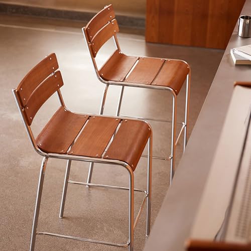 Taburete de bar de madera con marco de metal, capacidad de 200 kg, respaldo, reposapiés, para cafetería, bar, comedor y exterior