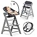 Hauck Alpha Plus newborn Set Deluxe - Seggiolone Legno Evolutivo dalla Nascita, con Sdraietta Dondolo Neonati Reclinabile e Cuscino - (Grigio)