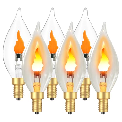 Hompavo Upgraded Flame Light Bulbs, E12 Chandelier Base Candelabra Flickering Fire Light Bulb, Clear Candle Light for Halloween Christmas Party Porch Indoor Outdoor Home Decorations - C35/6 Pack