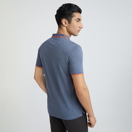 Image of Park Avenue Men's Cotton Polyester Blend Solid Pattern Slim Fit Rib Collar Polo Neck Half Sleeve Casual T-Shirt