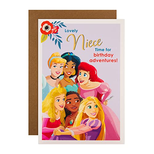 Hallmark Cartão de aniversário para sobrinha, design de princesas da Disney, folha de decalques incluída, cor roxa