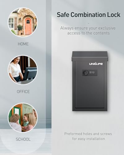 Uniclife Schlüsselbox für außen, Spendenbox aus Metall, Sammelbox mit Zahlenschloss, sichere Vorschlagsbox, Wandmontierter Briefkasten mit oberem Schlitz, Stahl-Cash-Drop-Box für Home Office und