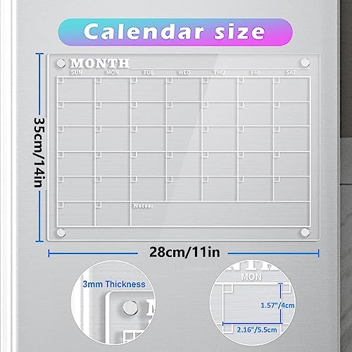 LAMPPE Calendário magnético transparente para geladeira, quadro de acrílico apagável a seco 35,5 x 3