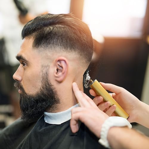 BarberBoss T-Blade Haar & Bartschneider, Schnurloser Herren Detailschneider, USB-Aufladung, 3 Präzisionskämme, Herrenpflege Werkzeug für Gesicht, Halsausschnitt und Haaransatz (Gold)
