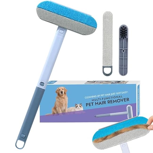 Vrurc Pet Hair Remover for Couch, Furniture & Car Seats ¨C Reusable Roller & Squeegee for Dog & Cat Hair ¨C Eco-Friendly, No Sticky Refills, Long Handle ¨C Easy Hair Removal for Pet Owners, Homes & Cars-dSIfMboK