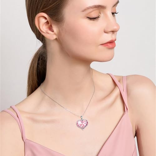 Necklaces for Women, Love Heart Pendant with Austrian Crystals, Jewelry Gifts for Wife, Sterling Silver Heart Necklaces, Birthday or Chrismas Holiday Gifts for Her, Mom2