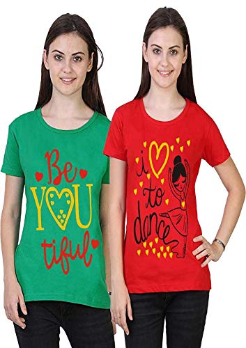 VEERAA CLOTHINGWomen's Classic Fit T-shirt (Set of 3) (VRCWMCMB002_L_Green & Red_L)