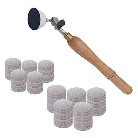 Bowl Sander, Sanding Tool for Woodworking, With 2 Inch and 3inch Hook and Loop Sanding PU Pad and 11.8 Inch Long Hardwood Handle, Total 100 Pcs Sandpaper Discs in Grits 80/120/150/180/240 Cover