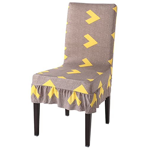 Image of HOKIPO Dining Frill Chair Cover Set of 1 Seater Stretchable Elastic Slipcovers (AR-4074-D2),Brown
