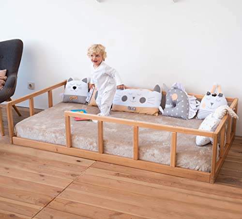 BUSYWOOD Platform Bed for Nursery – Bedroom Furniture for Toddlers – Montessori Floor Bed in Playroom for Boy and Girl (Model 10, Floor Bed without Slats)