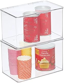 mDesign Stackable Kitchen Storage Containers  Set of 2 - Food Storage Containers with Hinged Lid - for Leftovers, Baked Goods, Etc - Kitchen Organisers for Fridge, Pantry or Cabinets - Clear