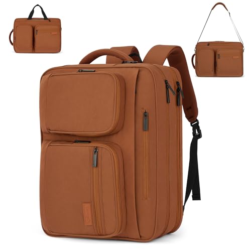 Hanke Convertible Laptop Bag, 3 In 1 Briefcase Backpack for 17.3 Inch Laptop, Computer Work Bag for Men Women, Water Resistant Business Messenger Shoulder Bag for Office Commute Travel, Brown - image 1