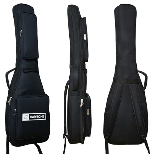 Image of Baritone Electric Guitar Gig Bag 12MM Padded with Adjustable Shoulder Straps (Black) Fender Squier Sonic Stratocaster and Sonic Telecaster Electric Guitar