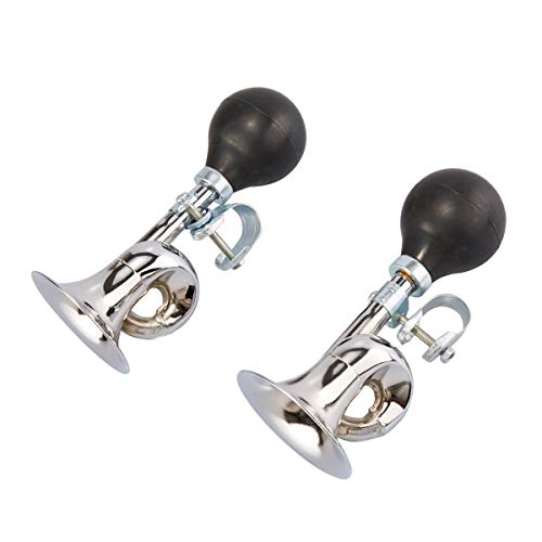 Juvale Bugle Horns for Bikes - 2-Pack Metal Bike Horns, Chrome Plated Bicycle Bells with Black Rubber Squeeze Bulb, Bike Accessory for Kids Bike, Vehicles, Golf Carts