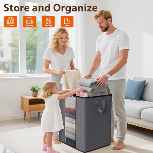 SpaceWhisper 3 Pack 100L Clothes Storage, Foldable Thick Fabric Blanket Storage Bags, Containers for Organizing Bedroom, Closet, Clothing, Comforter,Closet Organization with Handle,Grey - Image 5