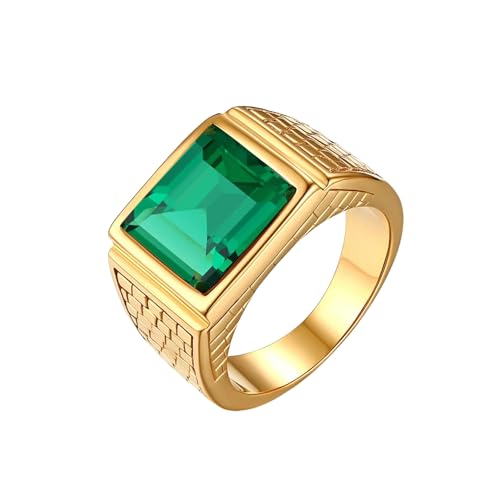 Yafeeso 10K 14K 18K Solid Gold Emerald Ring for Men Real Gold Customized 2-6 Carat Men's Green Emerald Gemstone Engagement Ring Wedding Band Ring Jewelry Gift for Dad Husband Anniversary Fathers Day