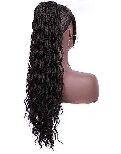Lexqui 26 Inch Long Corn Wave Ponytail Extension Hair Extensions for Women Ombre Drawstring Ponytail with Bangs Heat Resistant Synthetic Curly Ponytail Wig for Girls