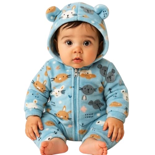 Unisex Baby Winter Flannel Jumpsuit Hooded Romper Snowsuit Printed Outwear-image-29