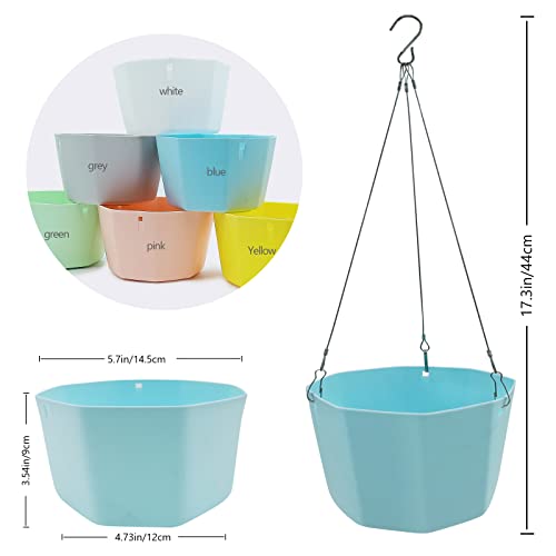 WAIZHIUA 6Pcs Hanging Planter Pot, 15cm Plastic Hanging Basket Flower Pot Plant Holder with Chain Hooks for Indoor Outdoor Garden House Porch Decor (6 Colours) - Image 2