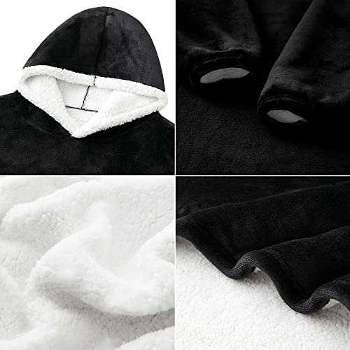 Eheyciga Wearable Blanket Hoodie For Kids, Flannel Fleece With Big Pockets And Sleeves, Ultra Soft Plush Fuzzy Blanket Hoodie Sweatshirt With Reversible Warm Sherpa For Boys And Girls, Black,Kids #TOP3