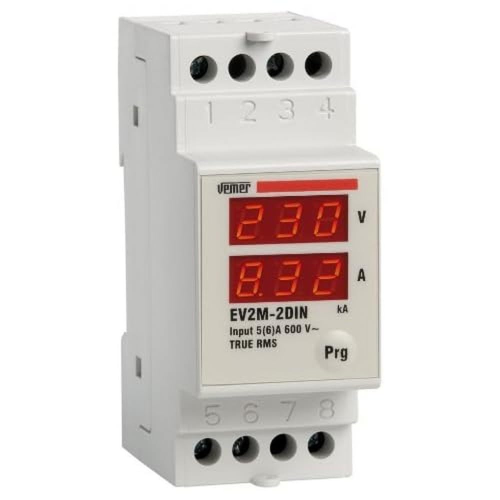 VEMER VE149100 EV2M-2DIN Multimetro Digitale Monofase Amperometro Voltmetro 230V Installazione su Barra DIN Bianco