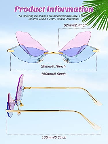 4 Pairs Rimless Dragonfly Sunglasses Butterfly Glasses Fairy Wing Shaped Frameless Irregular Sunglasses Vintage Eyewear for Women Men Christmas Party Gifts4