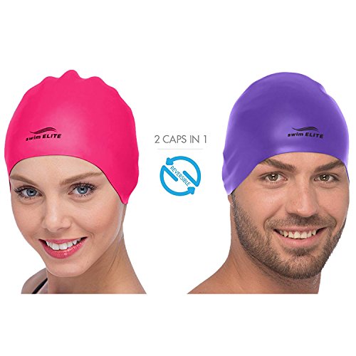 Swim Elite PINKPURPLE Reversible Silicone Swim Cap thumb #3