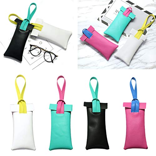 kowaku Estojo de óculos de couro PU, caixa de óculos, bolsa de óculos de sol, com fita, Branco