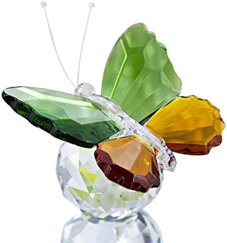 H&D HYALINE & DORA Crystal Green Butterfly Figurine with Ball Base,Glass Animal Paperweight Ornament for living room,Souvenir Birthday Gifts Home Decor