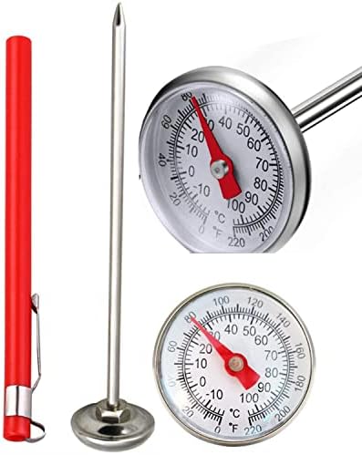 2pcs Instant Read Pocket Thermometer Milk Frothing Thermometer, 1-Inch Dial Thermometer with 2pcs Calibration Sleeves for Coffee Drinks Chocolate Milk Foam. (Stainless Steel)