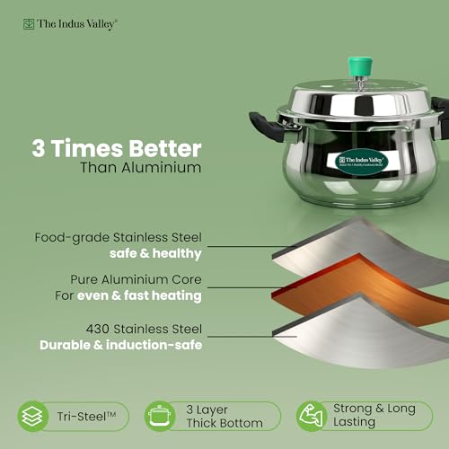 Image of The Indus Valley Stainless Steel Outer Lid Handi Pressure Cooker - Outer Lid | Induction Friendly | ISI-Certified, 100% Toxin-Free, Naturally Non-Stick, 3 Y Warranty (3.5 Litres)