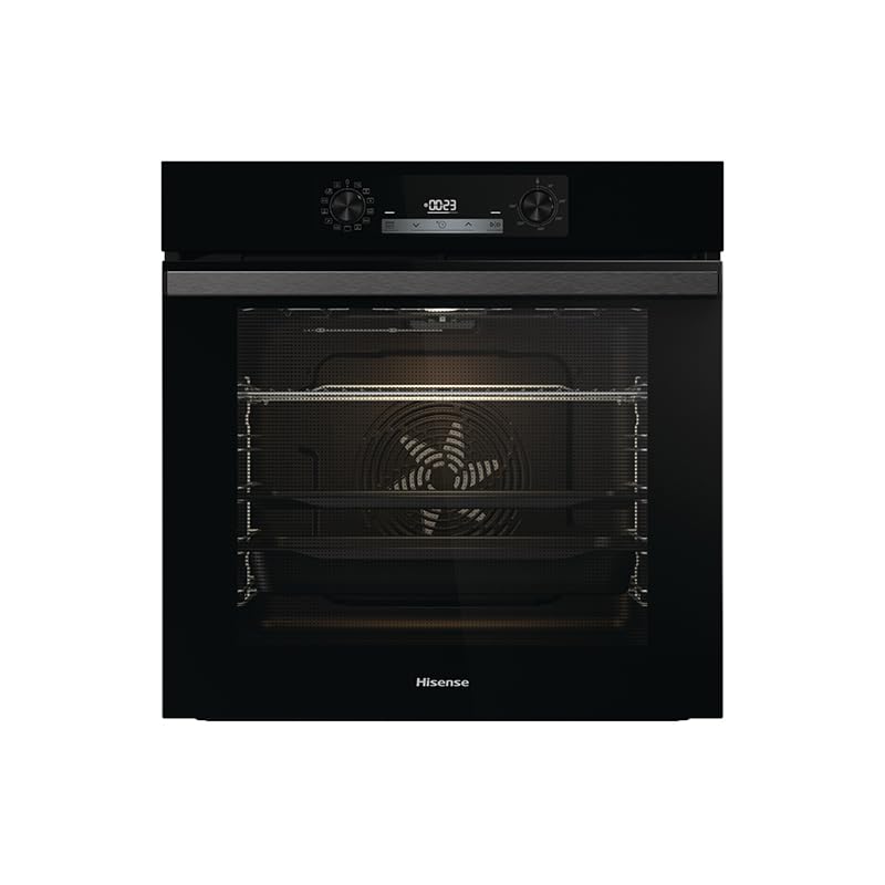 Hisense O65226ABS, Horno eléctrico empotrable, multifunción termoventilado con vapor, capacidad XXL 77L, limpieza AcquaClean, 13 funciones de cocción (pizza 300 °C y AirFry), negro
