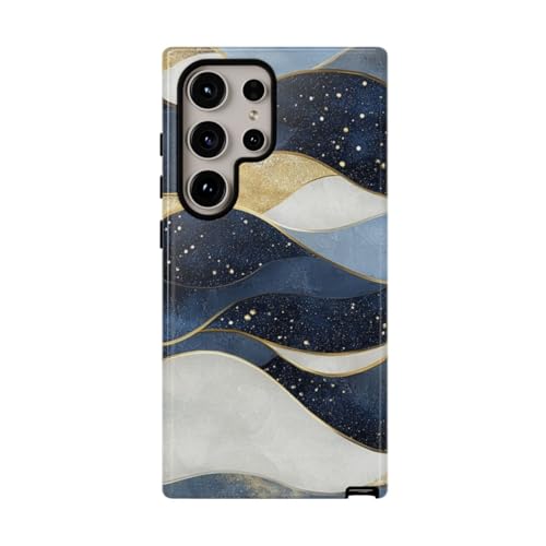 Coque Samsung Galaxy S24 Ultra motif vague bleu et or - Protection rigide et élégante pour mobile