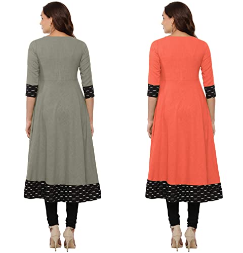 Image of NATEK Plain Cotton Anarkali Dress Tops for Girls Women - Combo Set of 2 Grey, Peach Color X-Large Size