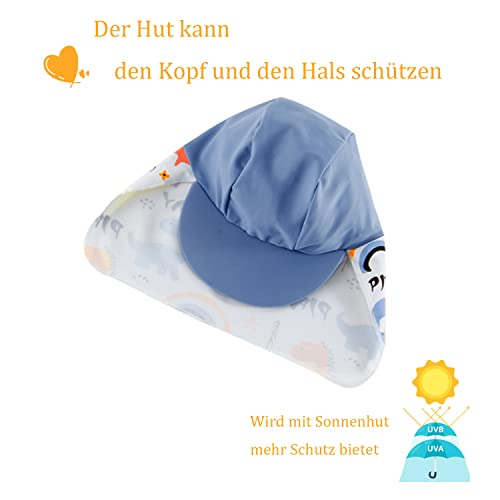 UMELOK Baby Jungen Badeanzug UV Schutz 50+ Einteilige Schwimmanzug Mit Sonnenhut (Grau Dinosaurier, 3-6 Monate/62-68 cm)
