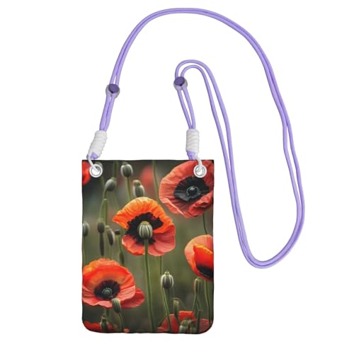 kurue Petit sac à bandoulière imprimé coquelicot avec sangle réglable pour téléphone portable, violet, Taille unique