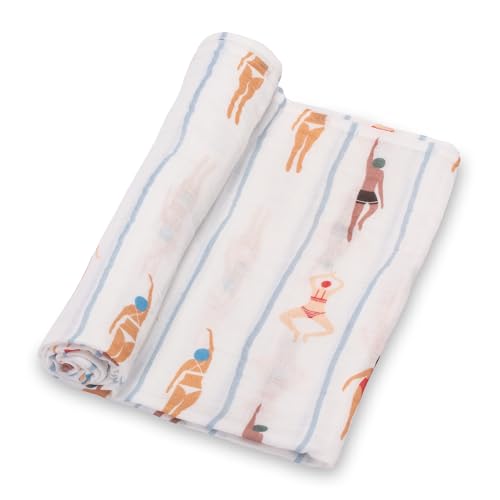 Image of LollyBanks Swaddle Blanket, 100% Cotton Muslin, Soft Baby Blanket 47 x 47 Inches, Neutral for Boys & Girls, Registry (Swimming /Sports Print)
