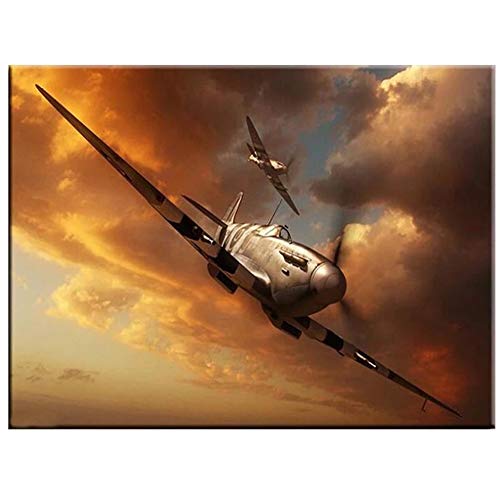 DIY 5D Diamond Painting Kits， Aircraft Spitfire Dusk 40x50cm Adults Full Drill Diamond Art,Diamond Embroidery Crystal Rhinestone Pasted Painting Arts Craft for Relaxation and Home Wall Decor(16x20in)