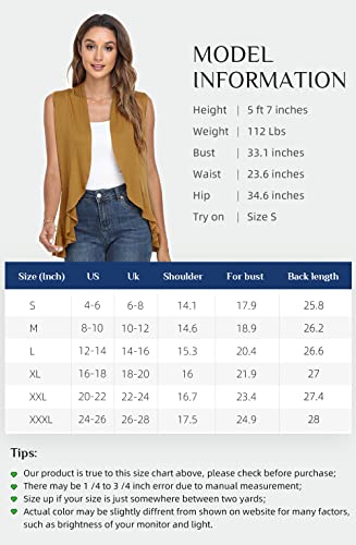 Xeoxarel Women's Sleeveless Cardigan Open Front Draped Vest Lightweight Asymmetric Hem Camel Brown L #TOP4